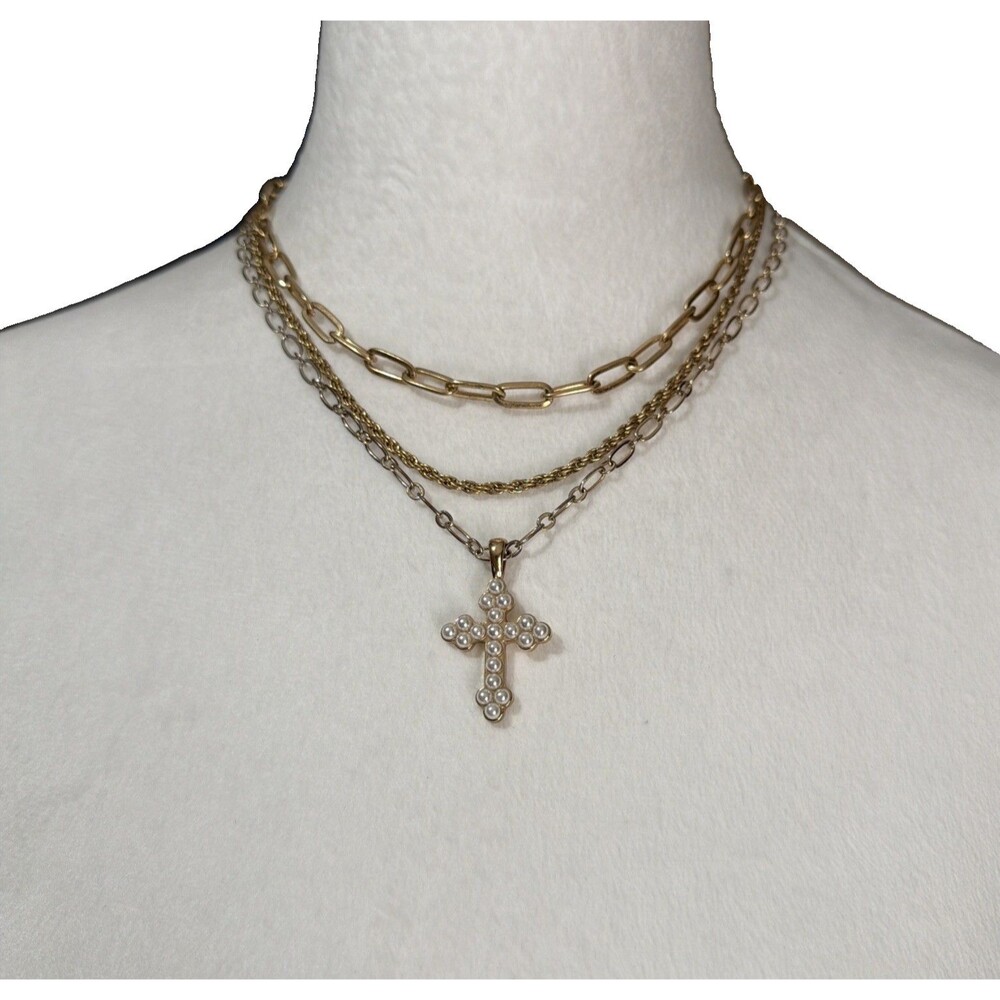 Gold Layered Cross Necklace Set Multi Strand Chain Stacked Choker Jewelry Pack